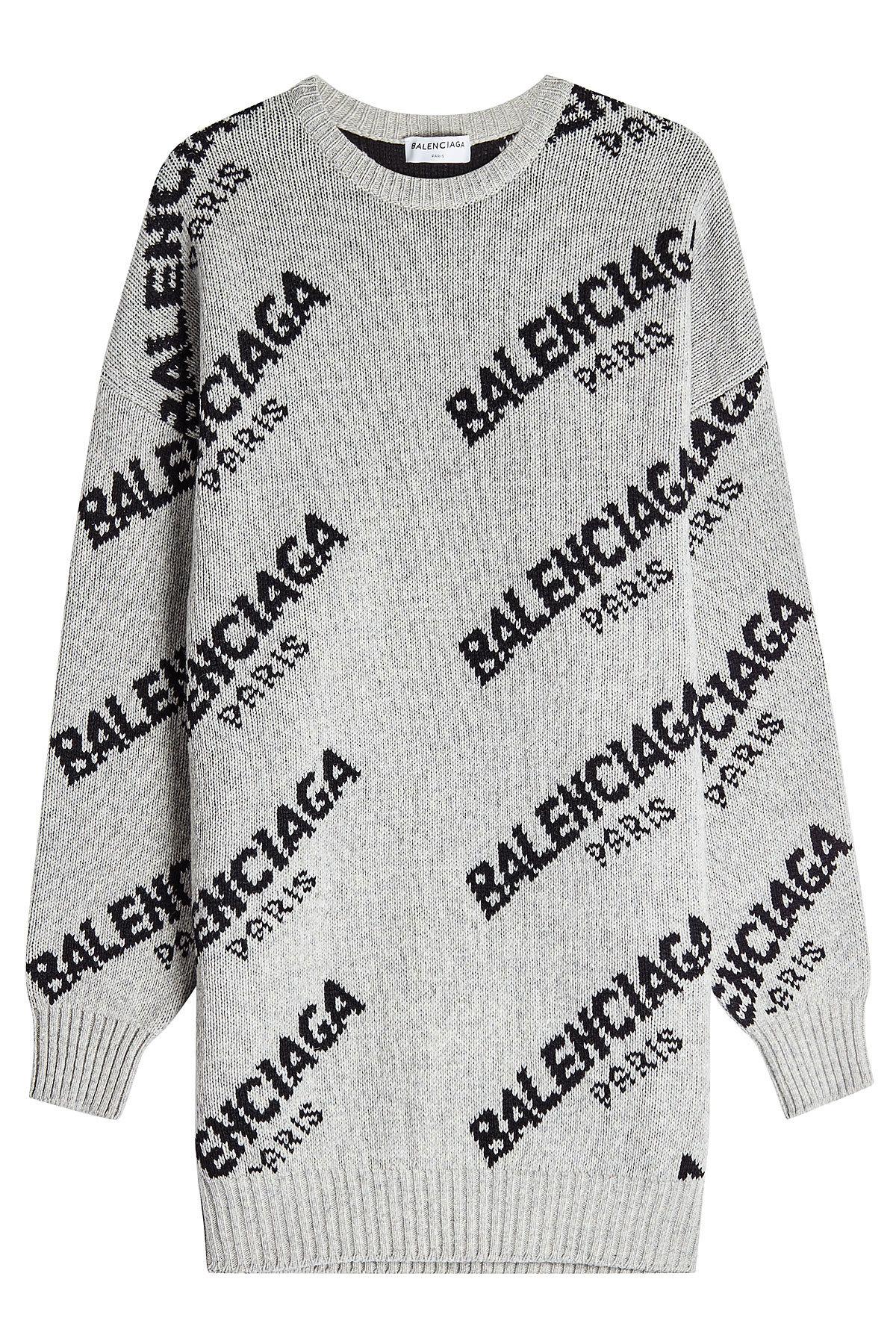 Balenciaga Jacquard Logo Pullover With Virgin Wool And Camel In Grey ...