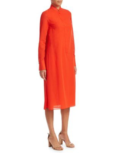Akris Polo-style Long-sleeve Cotton Voile Tunic Dress In Firecracker