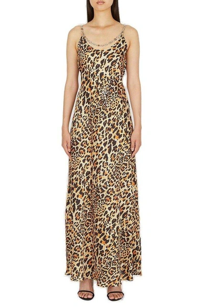 Paco Rabanne Leopard-print Chain-strap Woven Midi Dress In Multi-colored