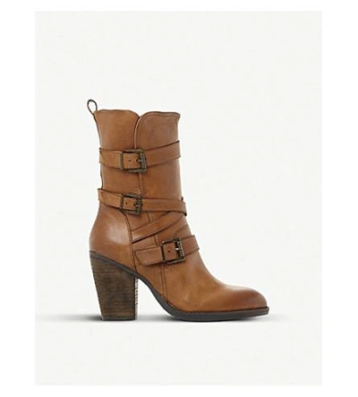 Steve Madden Wen Sm Leather Buckle Boots In Tan-leather