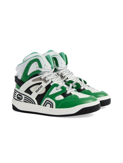 Gucci Kids' Basket High-top Faux-leather Trainers 4-9 Years In Green