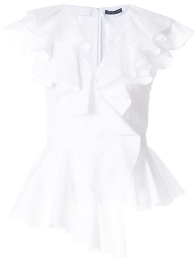 Alexander Mcqueen Ruffle-trimmed Peplum-waist Cotton Top In White