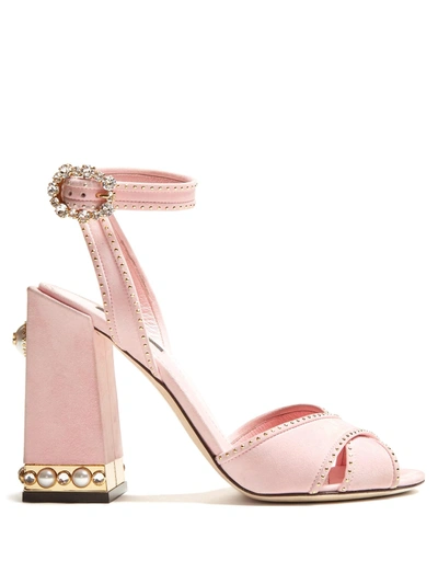 Dolce & Gabbana Suede Sandal With Jewel Heel In Pink