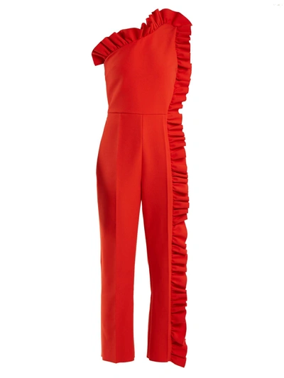 Msgm One-shoulder Ruffle-trimmed Jumpsuit In Red