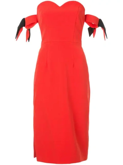 Milly Brie Off-shoulder Italian Cady Cocktaildress In Poppy