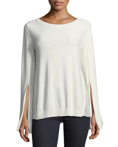 Halston Heritage Split-cuff Sweater With Georgette Insets In Cream