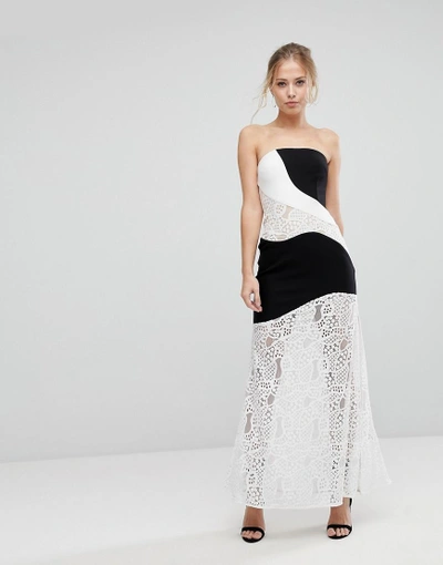 Aijek Maxi Dress With Monochrome And Lace Detail - Multi