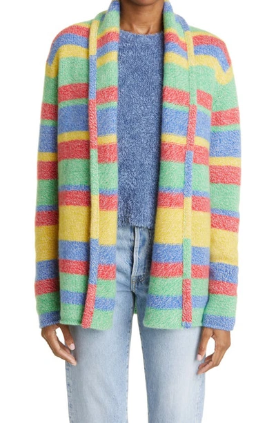 The Elder Statesman Striped Ribbed-knit Cashmere Cardigan In Blue Multi
