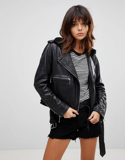 Muubaa Guilia Shearling Leather Biker Jacket - Black