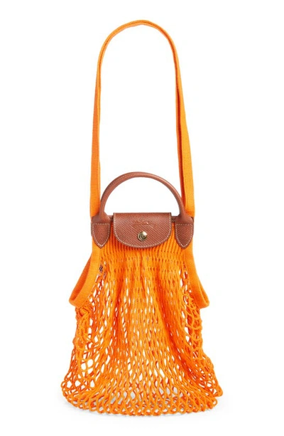 Longchamp Le Pliage Filet Knit Shoulder Bag In Orange