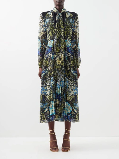 Etro Woman Georgette Midi Dress With Printed Mythological Animals In Black