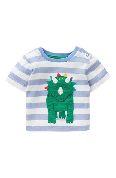 Mini Boden Babies' Appliqué Cotton T-shirt In Ivory/ Surfboard Blue Dino