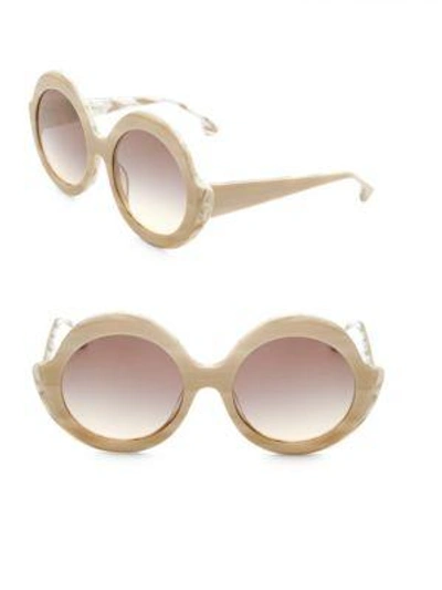 Alice And Olivia Stacey Round Nude Sunglasses In Cream Horn