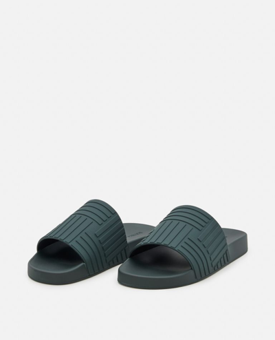 Bottega Veneta Carpet Grooved Rubber Sliders In Green