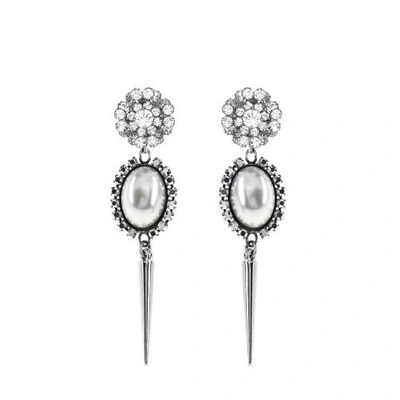 Halo & Co Long Spike Earring With Crystal Clusters In Oxidised Silver Plate
