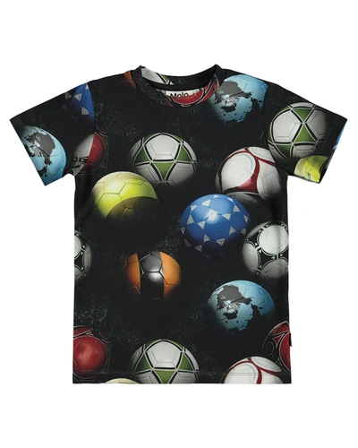 Molo Kids' Boy's Ralphie Soccer Ball Printed T-shirt In Black