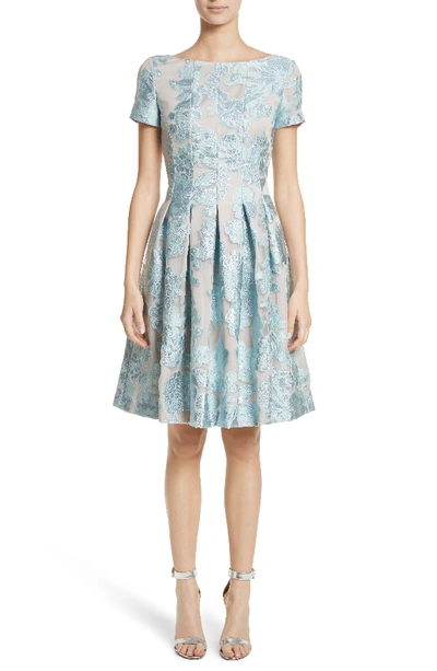 St John Organza Fit & Flare Floral Cocktail Dress In Mint Silver