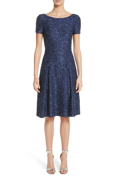 St John Sparkle Sequin Knit Fit-and-flare Cocktail Dress In Navy Multi