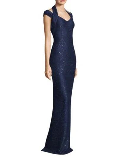 St John Sparkle Sequin Cap-sleeve Knit Gown In Navy Multi