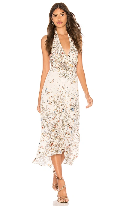 Haute Hippie Andalusia Halter V-neck Open-back A-line Midi Dress In Ivory