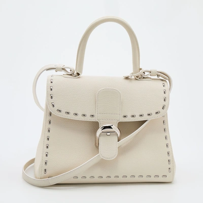 Pre-owned Delvaux White Leather Le Brillant Metal Stitch Mm Top Handle Bag