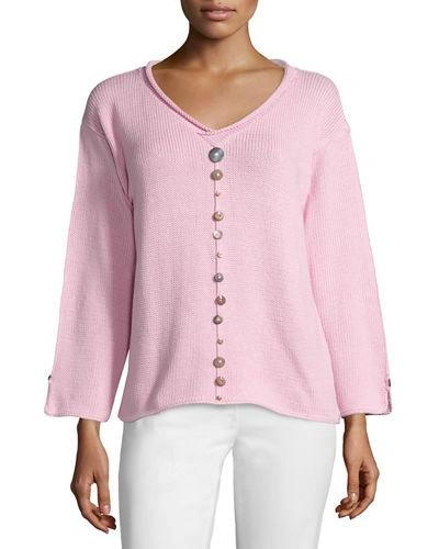 Neon Buddha Plus Size Iris Pullover Top With Buttons In Spring Pink