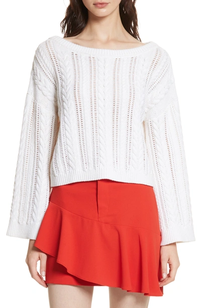 Alice And Olivia Bell-sleeve Cable-knit Wool-blend Sweater In White