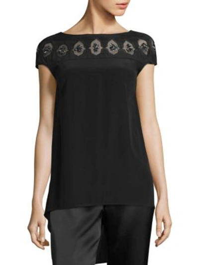 St John Embroidered Cut-out Beaded Silk Top In Caviar Multi