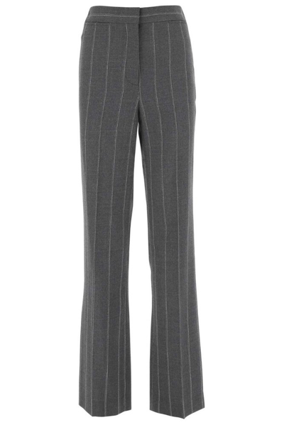 Stella Mccartney Stitch-detail Striped Tailored Trousers In Grey