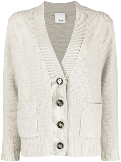 Allude Long-sleeve Wool Knit Cardigan In Ivory