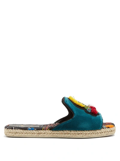 Christian Louboutin Pacha Embellished Espadrille Slides In Black Peacock