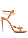 Christian Louboutin Galeria 100 Stud-embellished Suede Sandals In Cannelle/ Bronze
