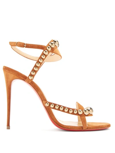 Christian Louboutin Galeria 100 Stud-embellished Suede Sandals In Cannelle/ Bronze
