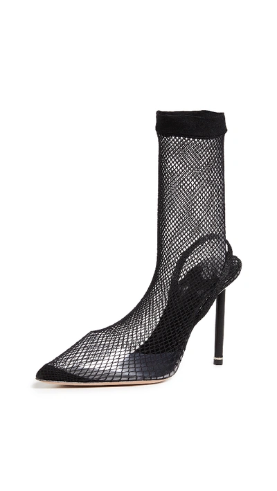 Alexander Wang Caden Suede And Leather-trimmed Fishnet Sock Boots In Black