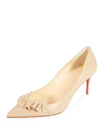 Christian Louboutin Frou Mid Napa Red Sole Pumps In Nude