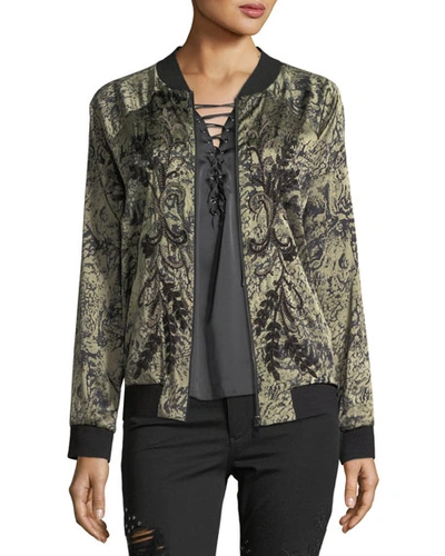 Haute Hippie Crystal Ball Zip-front Bomber Jacket With Beaded Trim In Sand Camo