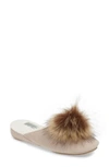 Patricia Green Pretty Pouf Faux Fur Slipper In Sand Suede