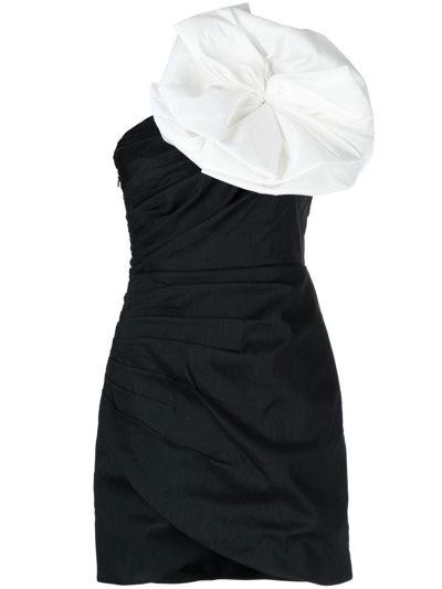 Rachel Gilbert Evana Strapless Floral-appliquéd Poplin Mini Dress In Black