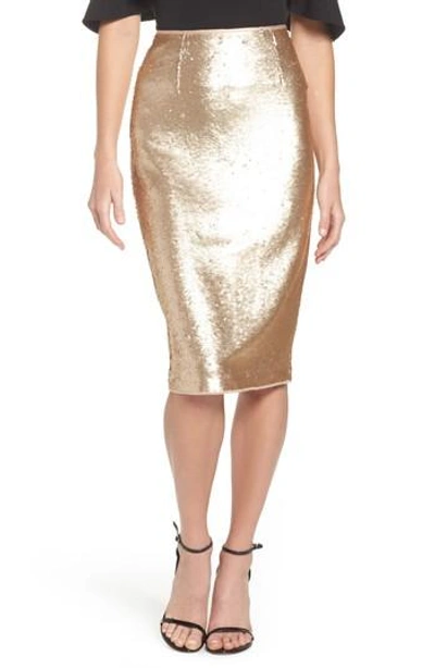 Eliza J Paillette Pencil Skirt In Gold