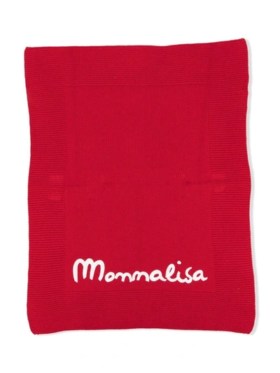 Monnalisa Embroidered-logo Detail Blanket In Red