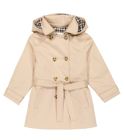 Bonpoint Kids' Aida Double-breasted Hooded Trench Coat In Beige