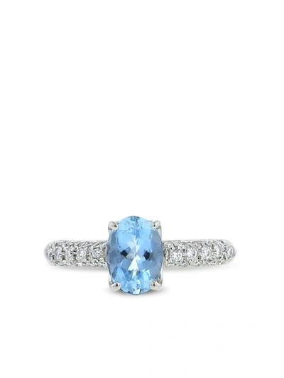 Pre-owned Hstern  White Gold, Aquamarine And Diamond Ring In Silver