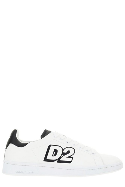 Dsquared2 Low Lace-up Sneakers With Printed Logo In White