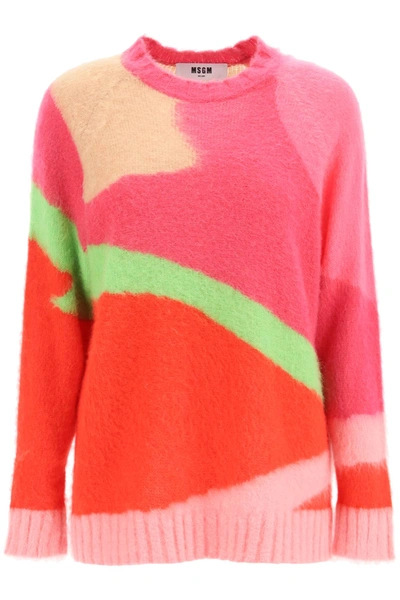 Msgm Intarsia Mohair Blend Knit Sweater In Multicolor