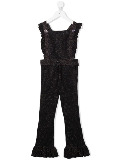 Scotch & Soda Kids' Metallic-thread Knit Jumpsuit In Black