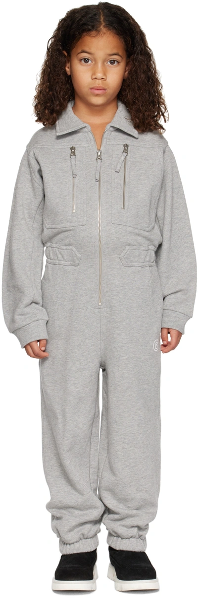 Mm6 Maison Margiela Long-sleeve Gray Cotton Fleece Jumpsuit In Grey