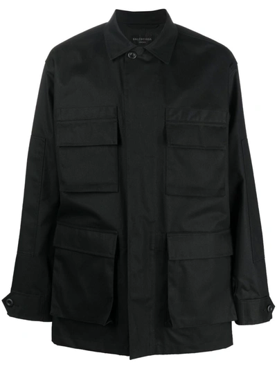 Balenciaga Multi-pocket Cargo Shirt Jacket In Black