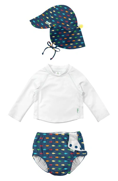 Green Sprouts Babies' Sun Hat, Long Sleeve Rashguard & Reusable Swim Diaper Set In Navy