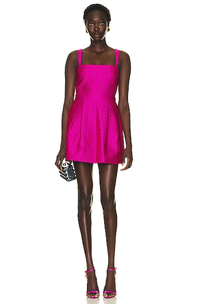 Alexis Arie Pleated Square-neck Jacquard Mini Dress In Pink