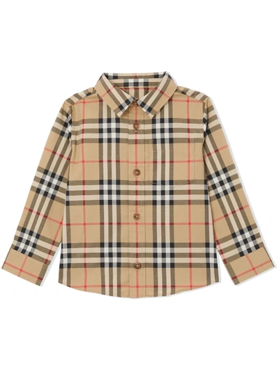 Burberry Kids' Camicia Owen Vintage Check In Popeline Di Cotone In Neutrals